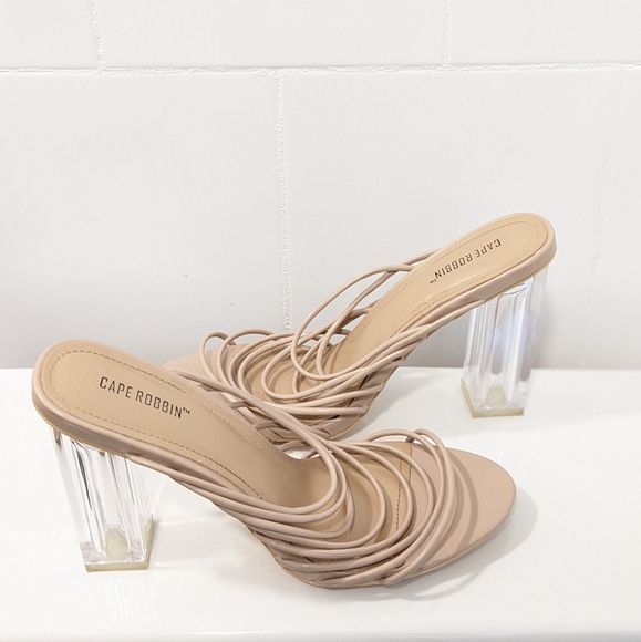 Cape Robbin Stealthy Clear Mule Sandals - Nude Transparent Peep Toe Slides, Size 5.5